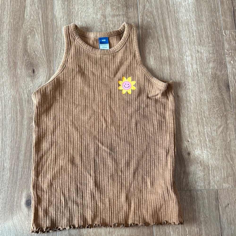 Old Navy Brown and Yellow Tank Top with Ribbed Knit Fabric